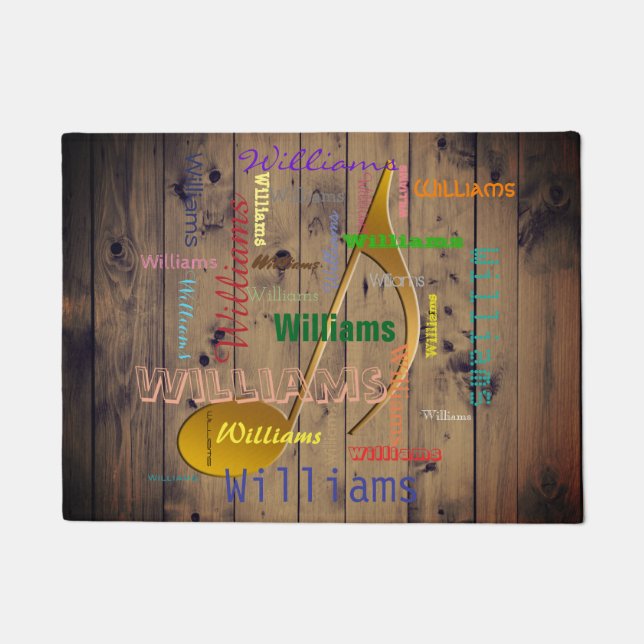 Familienaam Monogram Word Cloud Music Note Rustic Deurmat (Voorkant)