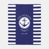 Familienaam Nautical Anchor Blue Stripes Pattern Fleece Deken (Voorkant)