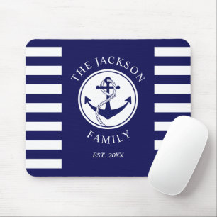 Familienaam Nautical Anchor Blue Stripes Pattern Muismat