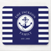 Familienaam Nautical Anchor Blue Stripes Pattern Muismat (Voorkant)