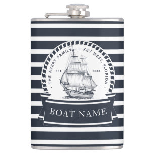 Familienaam Navy Blue Luxury Boat Heupfles