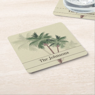 Familienaam op  palmbomen vierkante kartonnen onderzetter