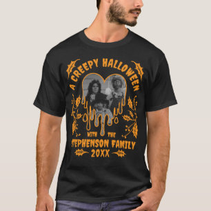 Familienaam Oranje Hart Foto griezelig Halloween T-shirt