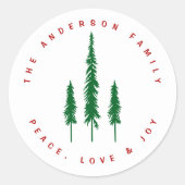 Familienaam Pine Trees Christmas Envelope Seal Ronde Sticker (Voorkant)