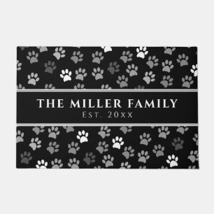 Familienaam Puppy Dog Print Black & White Deurmat