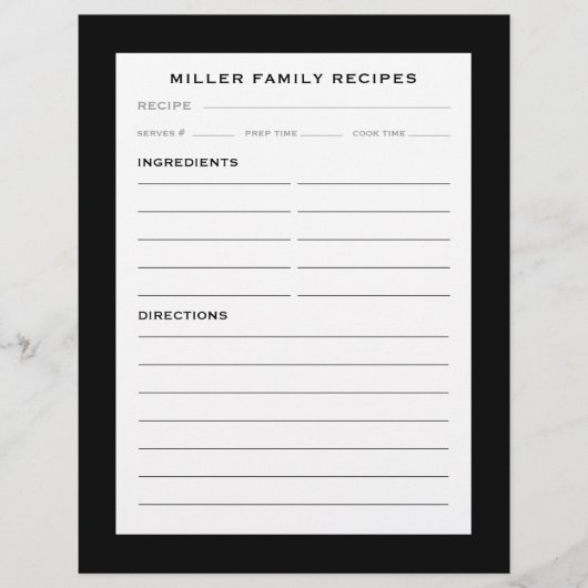 Familienaam Recipe Invoegen | Eenvoudig zwart-wit (Voorkant)