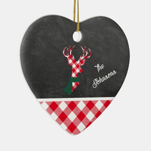 Familienaam Red Plaid Reindeer Chalkboard Keramisch Ornament (Rechts)
