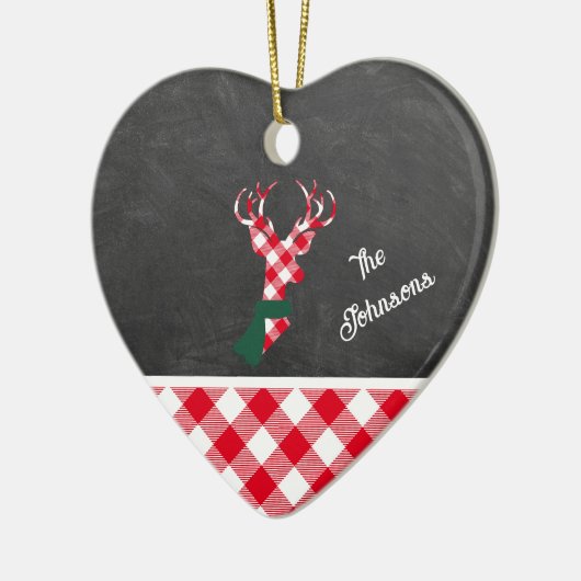 Familienaam Red Plaid Reindeer Chalkboard Keramisch Ornament (Links)