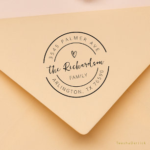 Familienaam Retouradres Cute Heart Rond Logo Rubberstempel