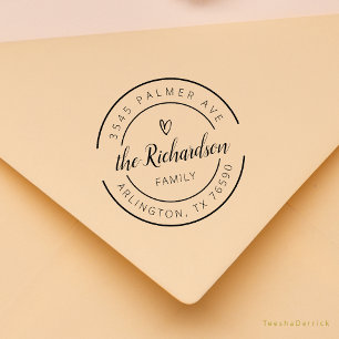 Familienaam Retouradres Cute Heart Rond Logo Rubberstempel