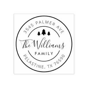 Familienaam Retouradres rond logo, Kerstmis Rubberstempel