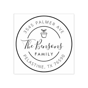 Familienaam Retouradres Ronde logo, Schattige Pot Rubberstempel