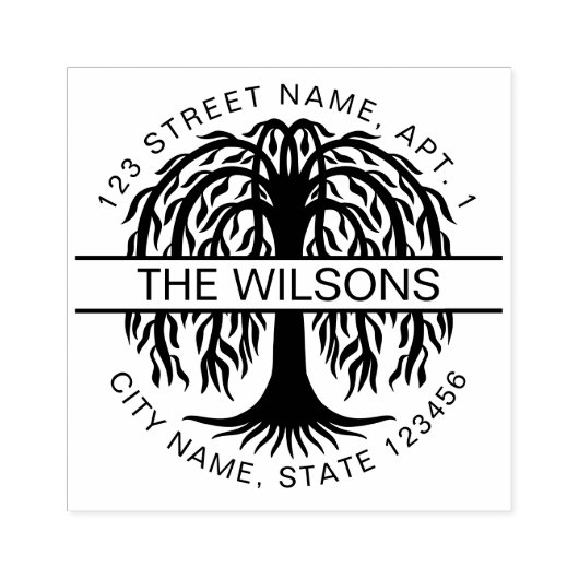 Familienaam & retouradres Willow Tree Rubberstempel (Afrduk)
