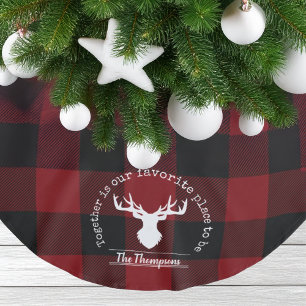 Familienaam Rood en Zwart Buffalo Plaid Farmhouse Kerstboom Rok
