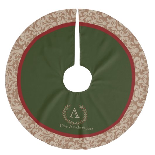 Familienaam Rustic Cabin Damask Monogram Kerstboom Rok (Voorkant)