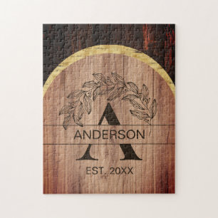 Familienaam Rustic Farmhouse Wood monogrammed Gold Legpuzzel