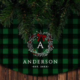Familienaam Rustic Holiday Wreath Buffalo Plaid Kerstboom Rok