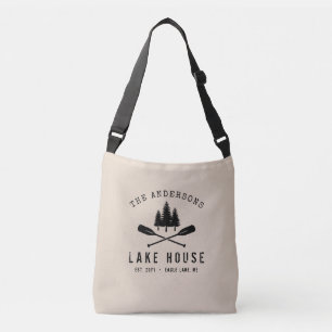 Familienaam Rustic Lake House Boat Oars Trees Crossbody Tas