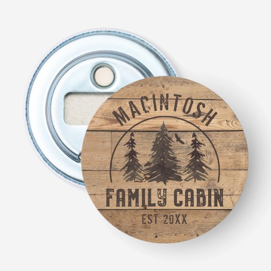 Familienaam Rustic Wood Forest Trees Button Flesopener (Voorkant)