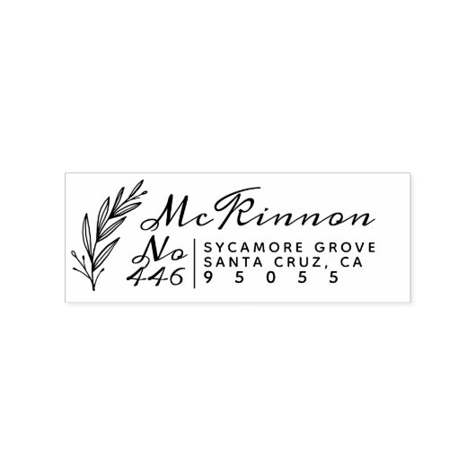 Familienaam Rustiek Script & Blad Retouradres Rubberstempel (Afrduk)