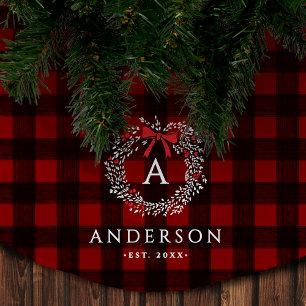 Familienaam Rustieke Kerstkrans Buffalo Plaid Kerstboom Rok