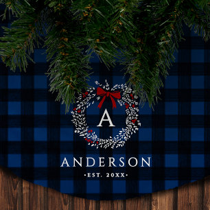 Familienaam Rustieke Kerstkrans Buffalo Plaid Kerstboom Rok