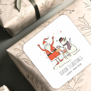 Familienaam Santa Snowman Rendier Christmas Hygge Vierkante Sticker