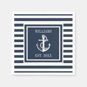 Familienaam Scheepsanker Boot Navy Blauwe Streep Servet
