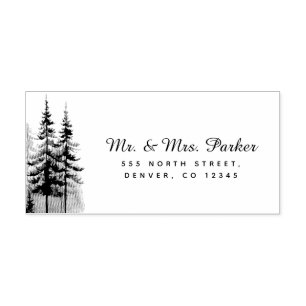 Familienaam script dennenbomen retouradres zelfinktende stempel