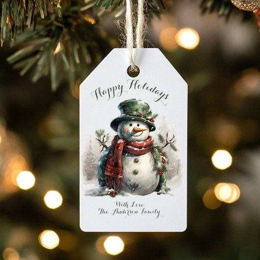 Familienaam  Sneeuwman Christmas Label Cadeaulabel