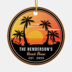 Familienaam Strandhuis Retro Sunset Souvenirs 60s Keramisch Ornament