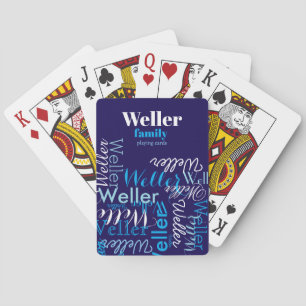 Familienaam Typografie donkerblauw Pokerkaarten