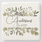 Familienaam Waterverf Botanisch Stenen Onderzetter (Voorkant)