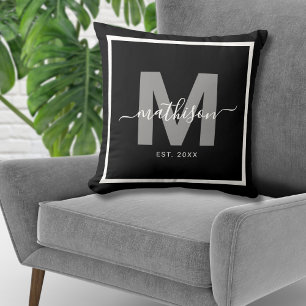 Familienaam Zwart Jonggehuwd Monogram Kussen