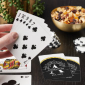 Familienaam Zwart-wit Floral Monogrammed Pokerkaarten (Insitu)