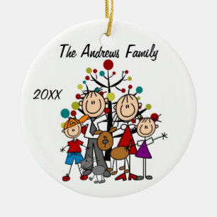 Familieouders, Jongen, Meisje, Hond, Kat Ornament