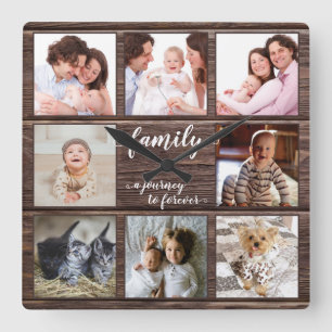 Familiereis naar foto-collage voor altijd Rustic Vierkante Klok