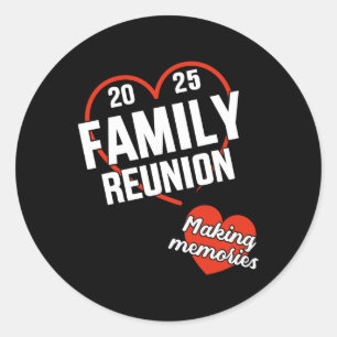 Familiereünie 2025 met hartvormende herinneringen ronde sticker