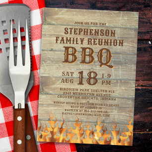 Familiereünie BBQ Rustic Wood Flames Kaart