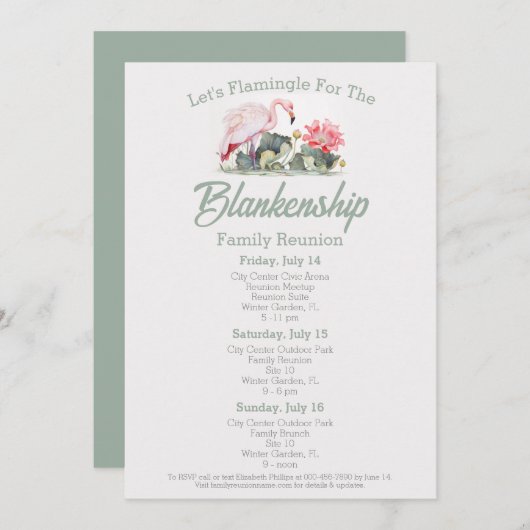Familiereünie Flamingo Art Driedaagse Tropical Kaart (Voorkant / Achterkant)