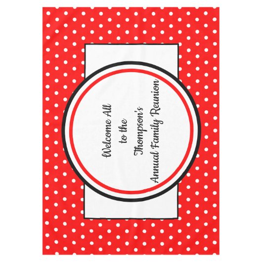Familiereünie Rood Wit Polka Dots Tafelkleed (Voorkant)