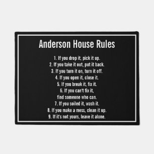 Familie's House Rules Zwart-wit Tekst Sjabloon Deurmat