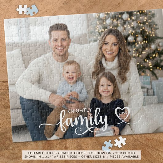 Familiescript Foto Hart Naam Aangepaste Kleur Legpuzzel