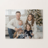 Familiescript Foto Hart Naam Aangepaste Kleur Legpuzzel (Horizontaal)