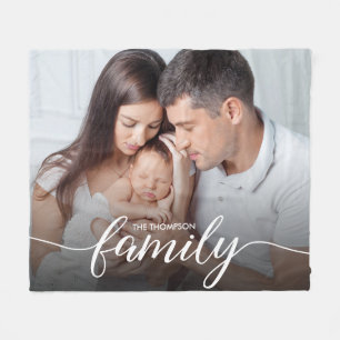 Familiescript wit Overlay Aangepaste foto Fleece Deken