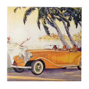  familievakantie in een converteerbare auto tegeltje