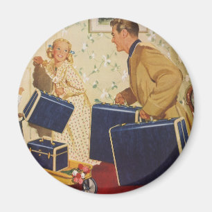  familievakantie, vader, Kinderen en koffers Magneet