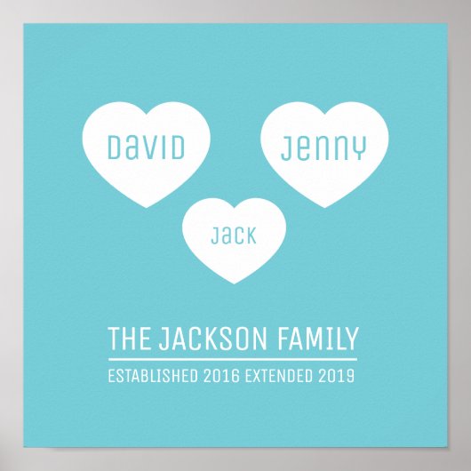 Famille 3 coeurs timeline personnalisée poster (Devant)