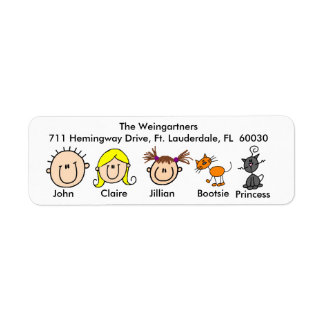 Famille Avec Deux Chats Étiquettes de adresse