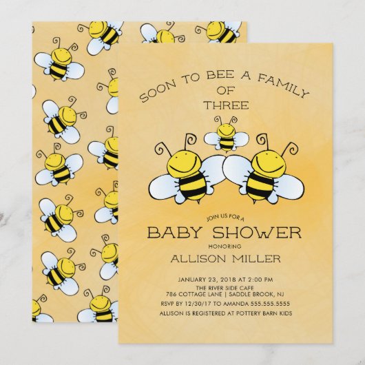 Famille de 3 Baby showers d'abeilles Invitation (Devant / Derrière)